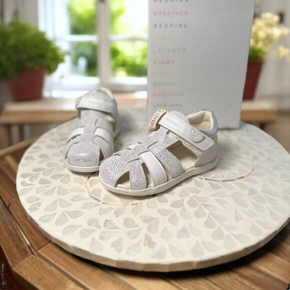 GEOX Macchia First Steps Leather Sandal Toddler Off White/Silver EU 25  US 8.5 - Picture 16 of 16